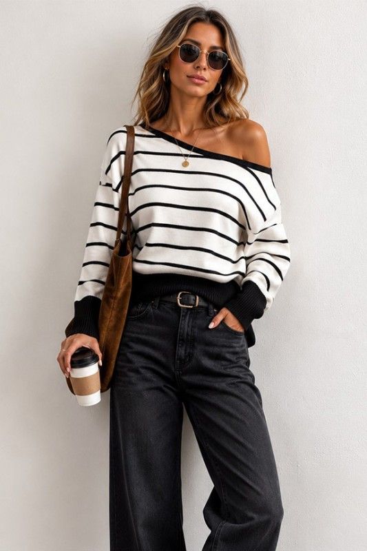 Olivia Off Shoulder Sweater-Blk