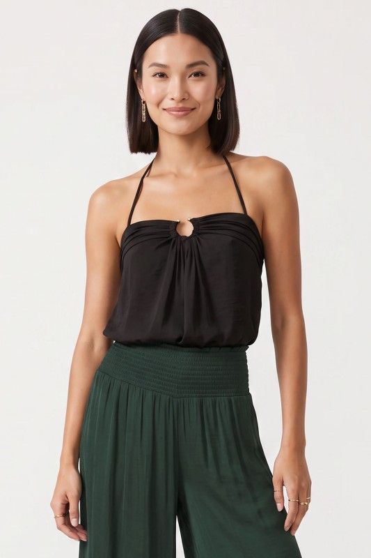 Silky Sabrina Halter-Blk