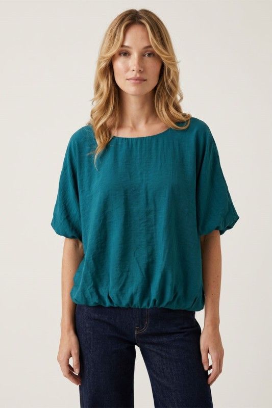 Wide Neck Bubble Hem-Teal