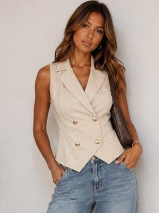 Double Breasted Vest-Natural