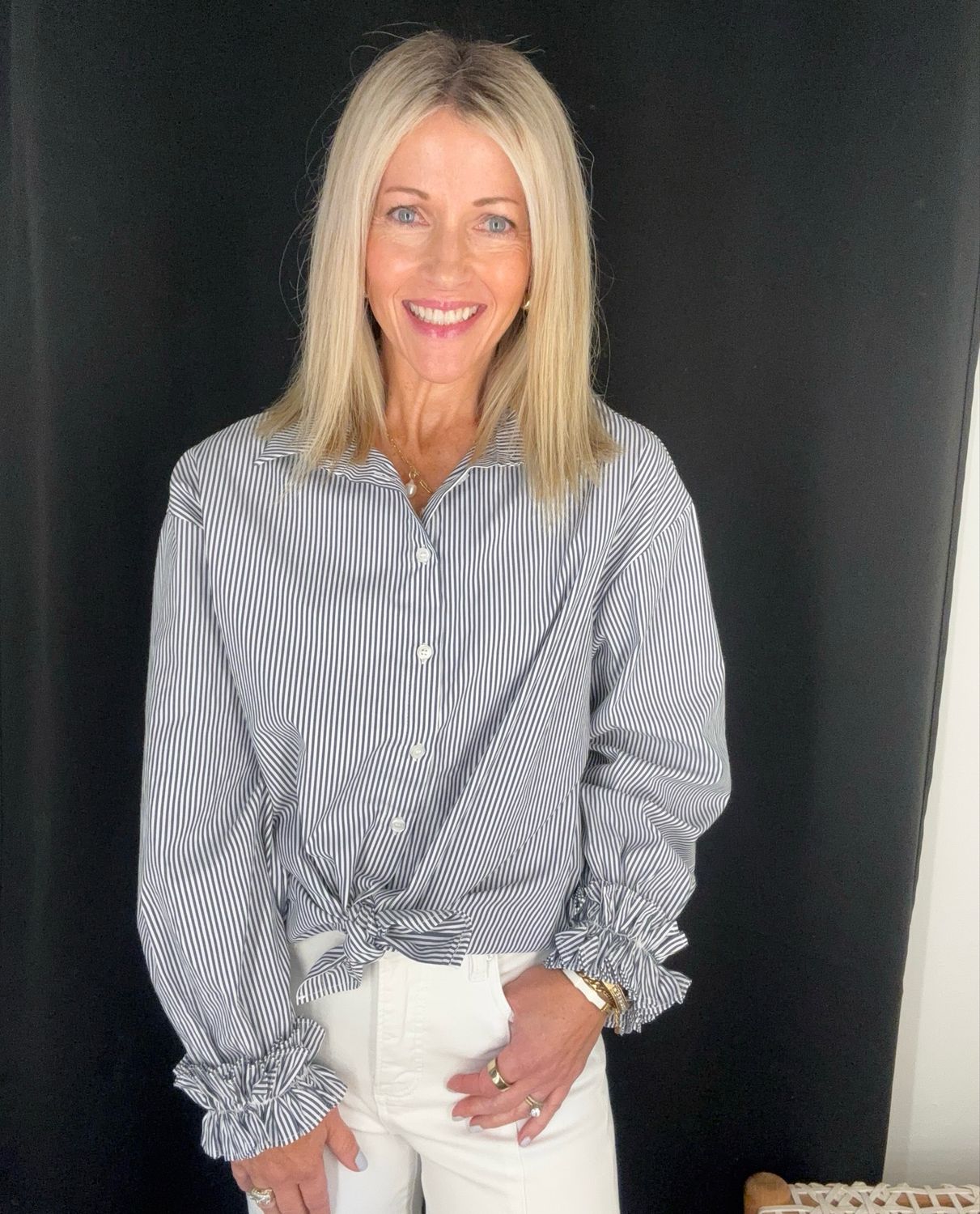 Charming Stripe Blouse-Navy