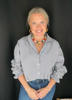 Charming Stripe Blouse-Navy