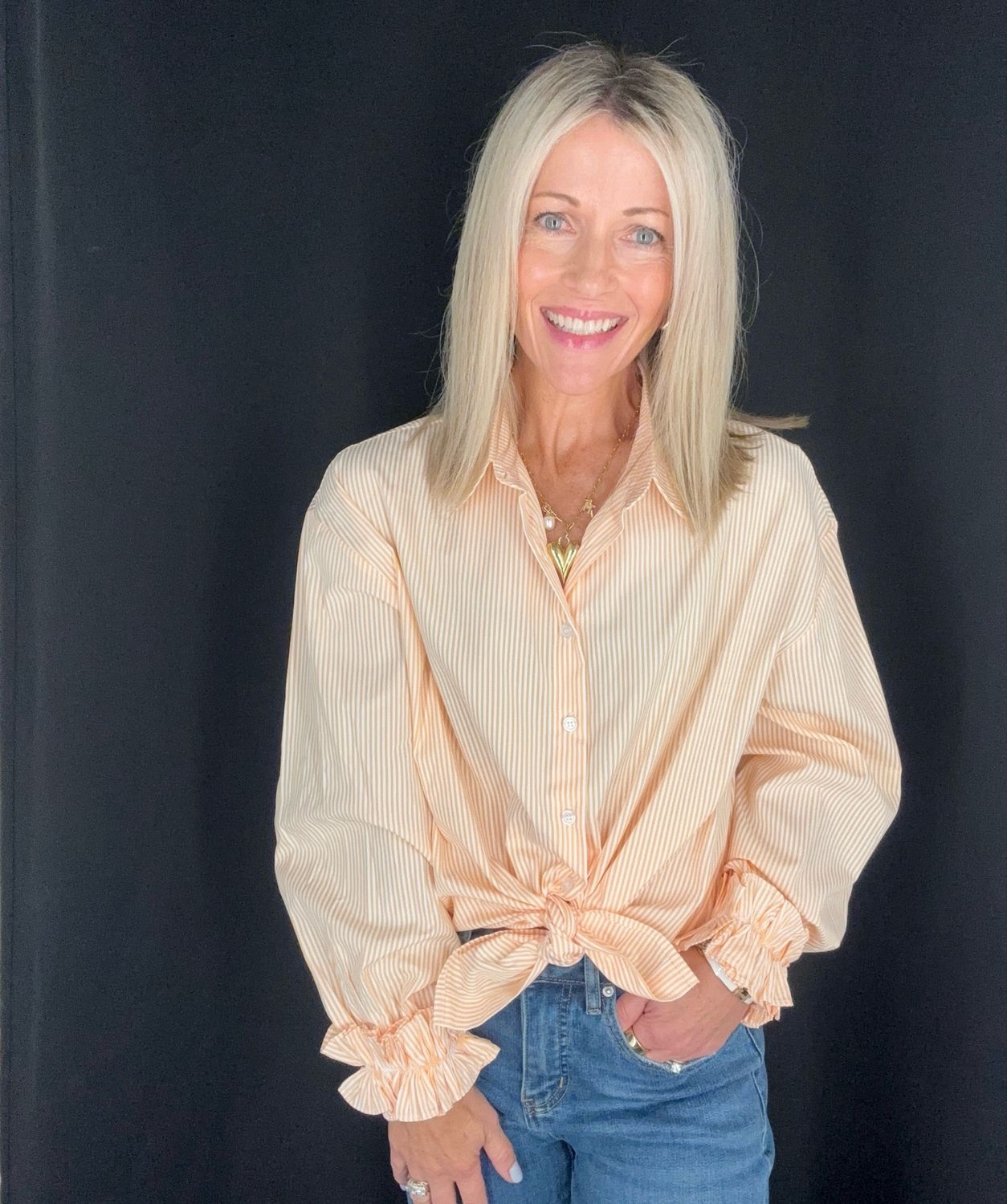 Charming Stripe Blouse-Orange