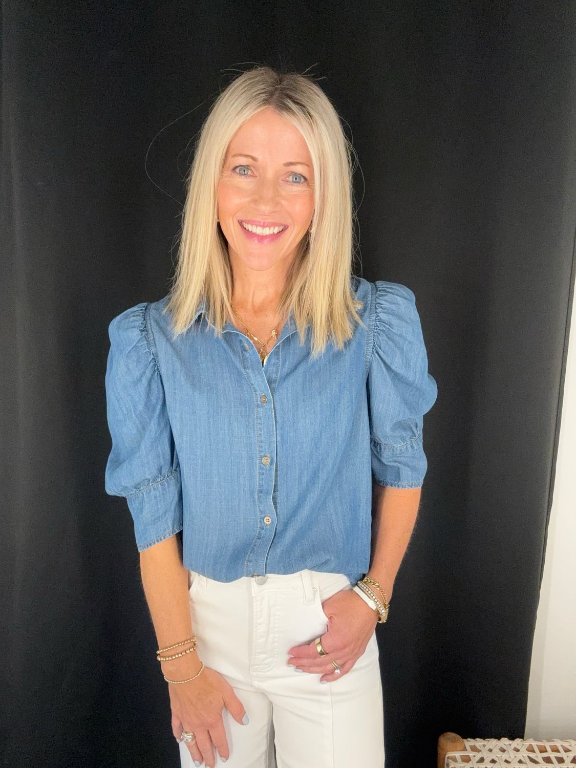 Denim Puff Sleeve Top