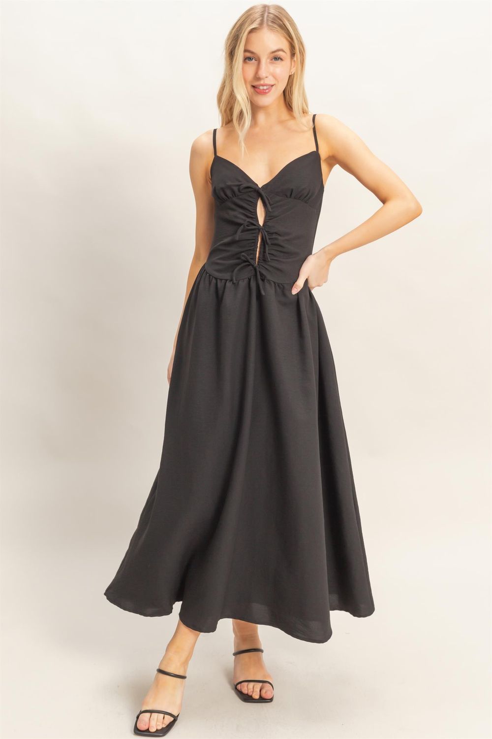 Tied Up Black Midi Dress