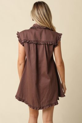 Ruffle Shirt Dress-Brown