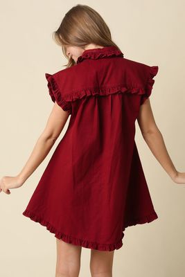 Ruffle Shirt Dress-Crimson