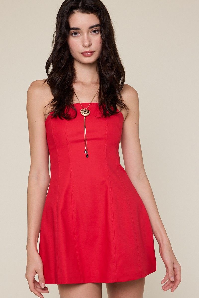 Catie Strapless Dress-Red