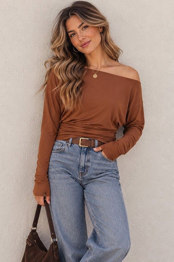 L/S Janie Off Shoulder-Brn
