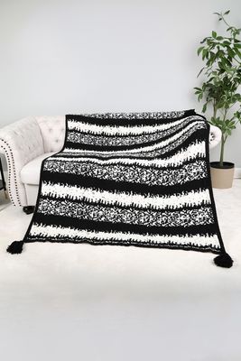 Black Stripe Tassel Blanket
