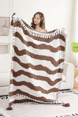 Brown Wavy Tassel Blanket