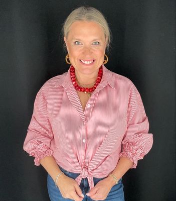 Charming Stripe Blouse-Red