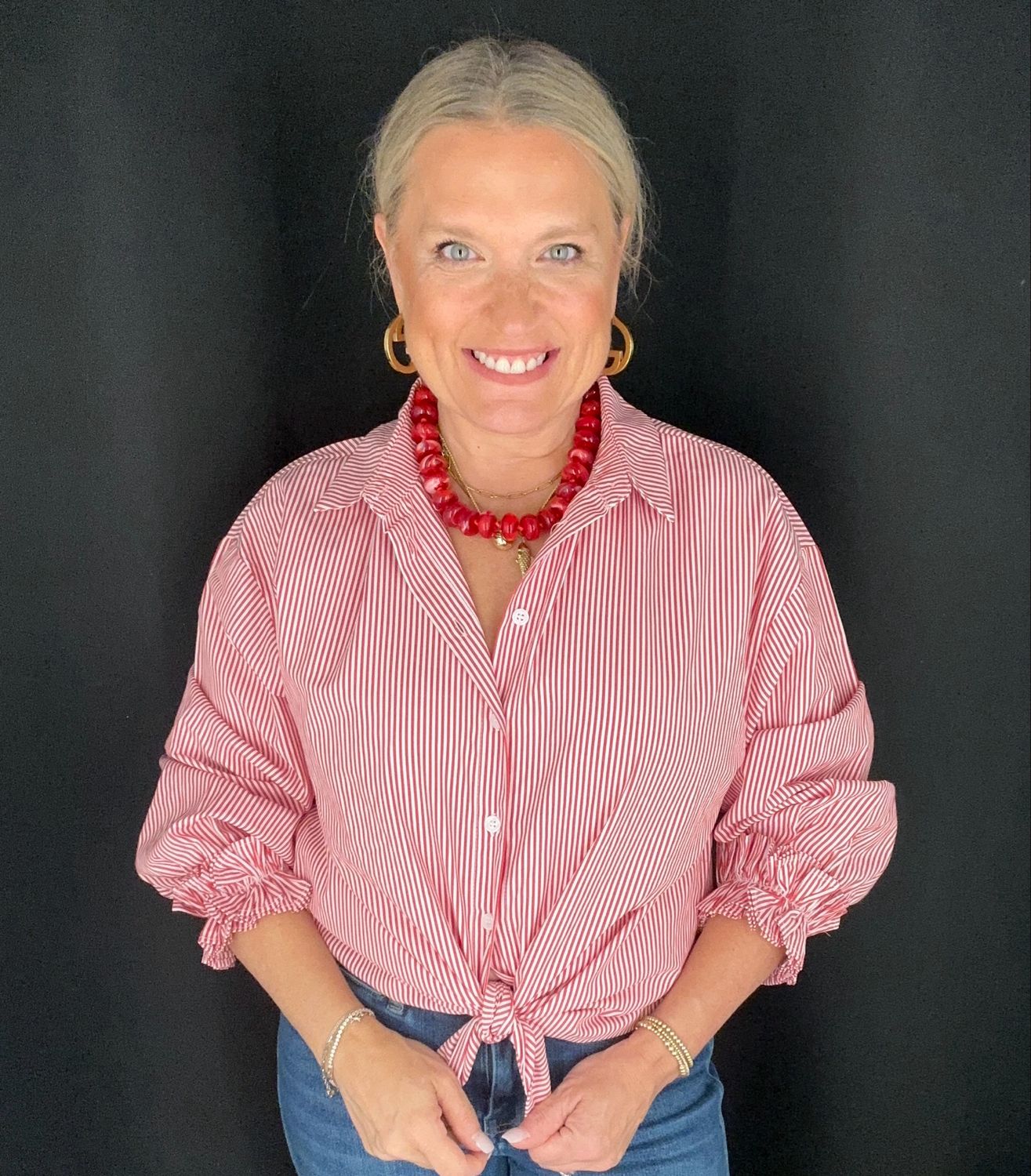 Charming Stripe Blouse-Red