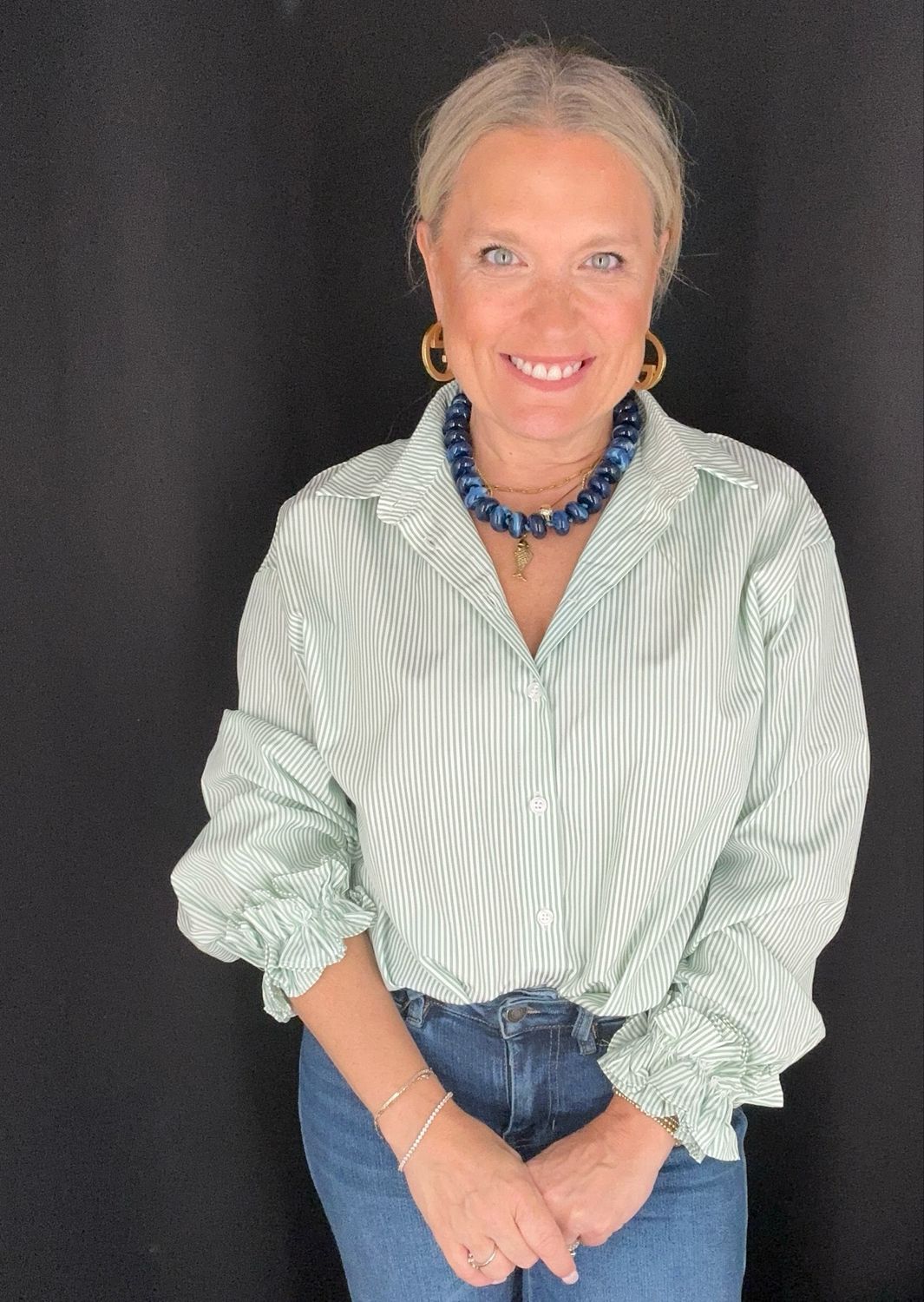 Charming Stripe Blouse-Green