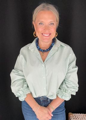 Charming Stripe Blouse-Green