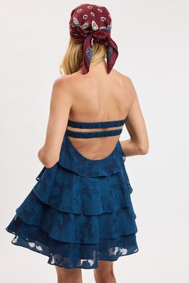 Sheer Tiered Ruffle Dress-Teal