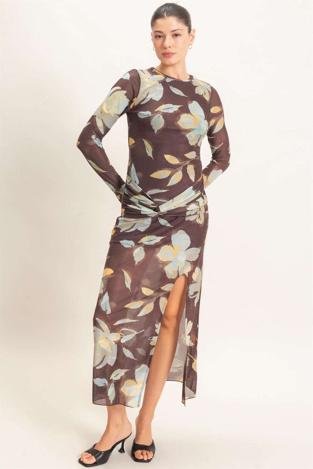 Kate Sheer Maxi Dress-Brown