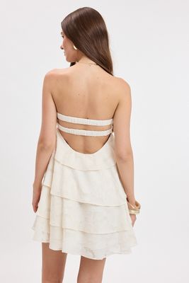Sheer Tiered Ruffle Dress-Cream