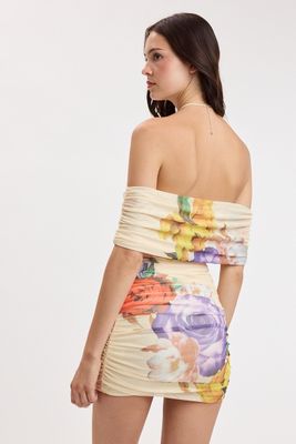 Floral Mesh Off Shoulder-Cream