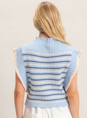 Blue Stripe Mock Sweater