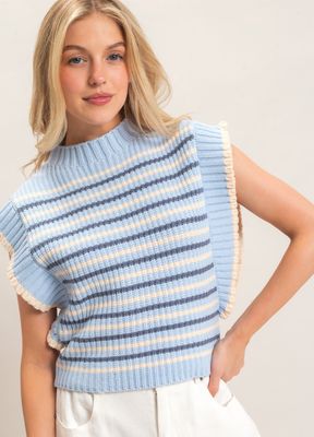 Blue Stripe Mock Sweater