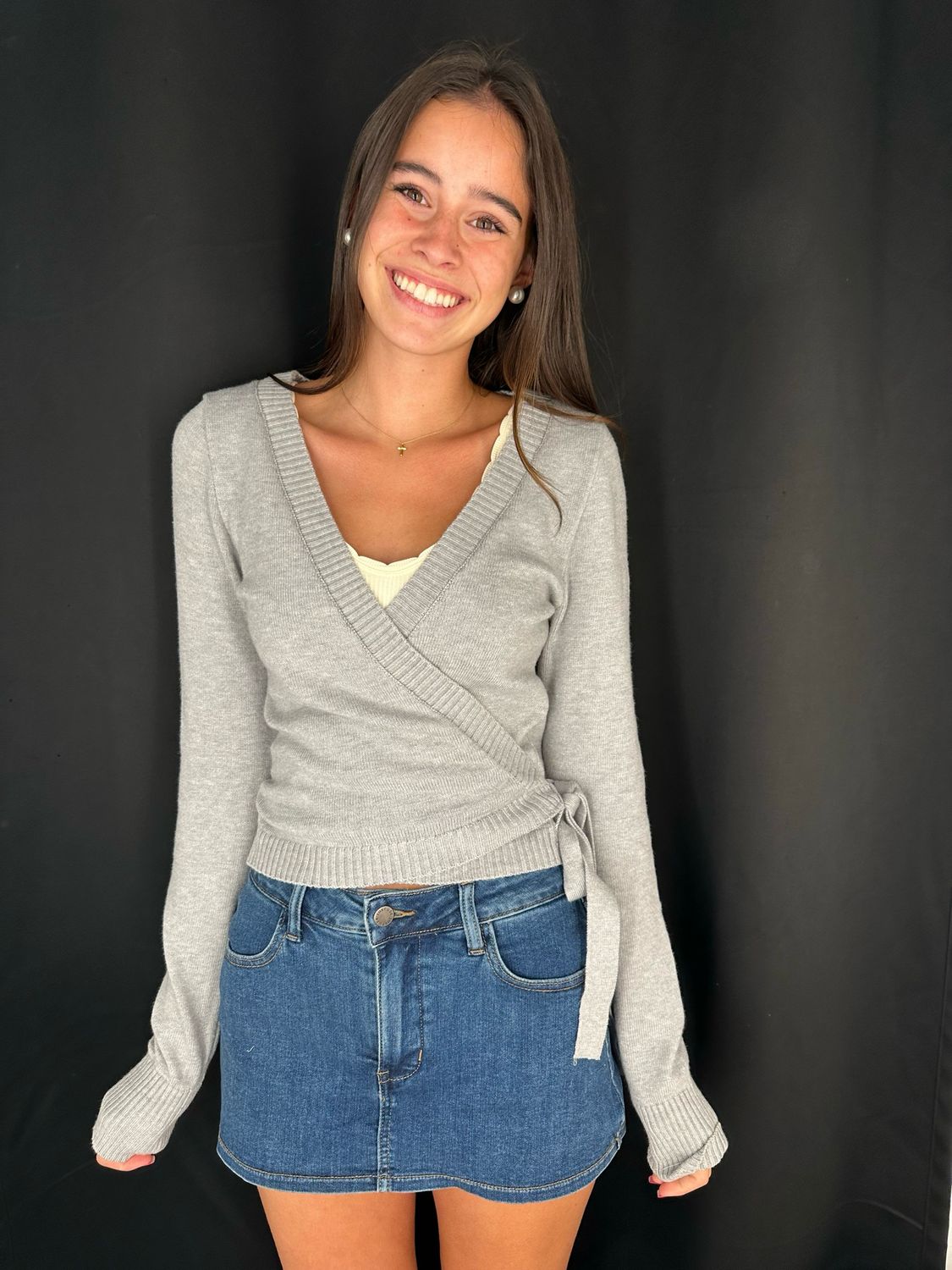 Malia Wrap Sweater-Grey