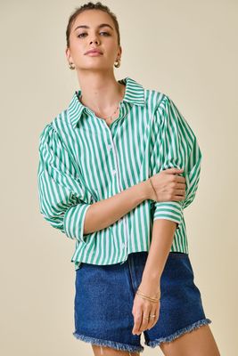Green Puffy Stripe Blouse