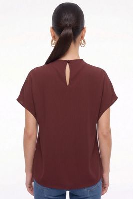 Mock Neck Draped Blouse-Wine