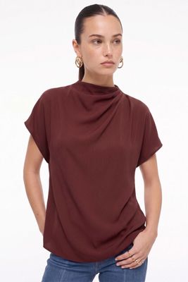 Mock Neck Draped Blouse-Wine