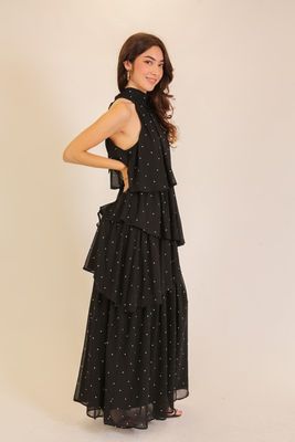 Swiss Dot Tiered Halter Maxi