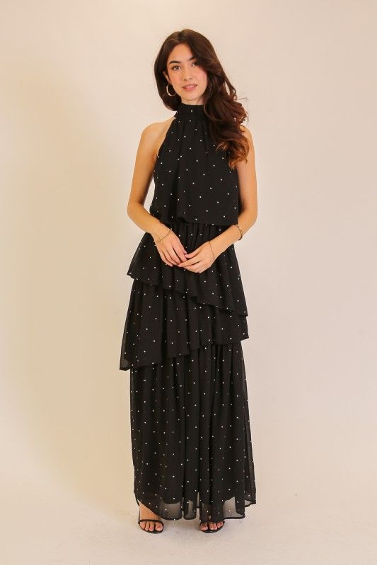 Swiss Dot Tiered Halter Maxi