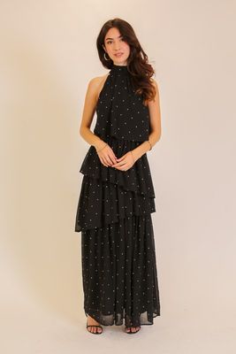 Swiss Dot Tiered Halter Maxi