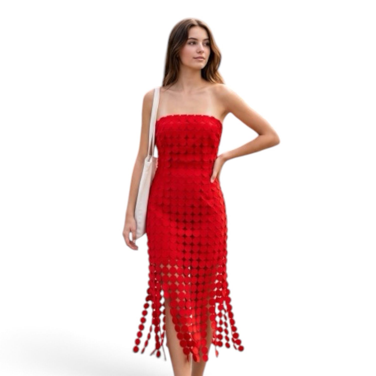 Circle Midi Dress-Red