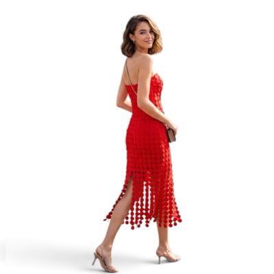 Circle Midi Dress-Red