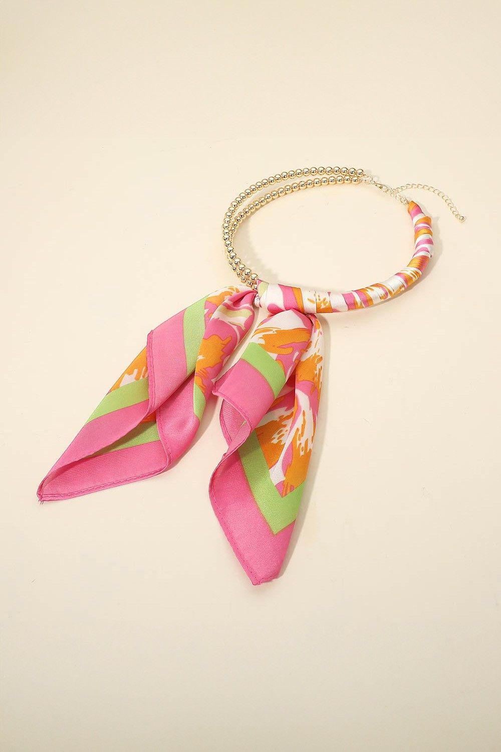 Beaded Scarf Neck-Pink