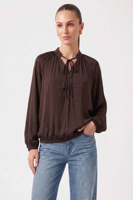 Payton Tie Blouse-Brown