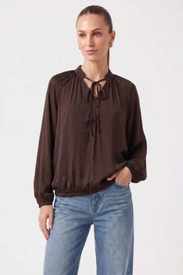 Payton Tie Blouse-Brown