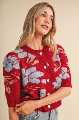 Lindsy Floral Cardi-Red