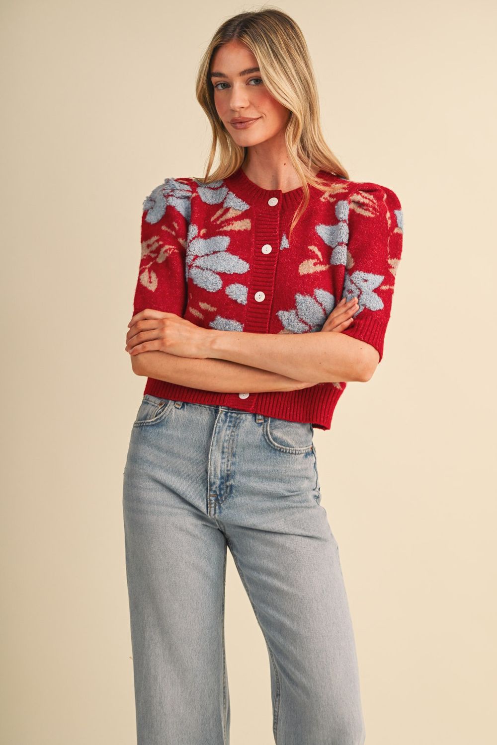 Lindsy Floral Cardi-Red