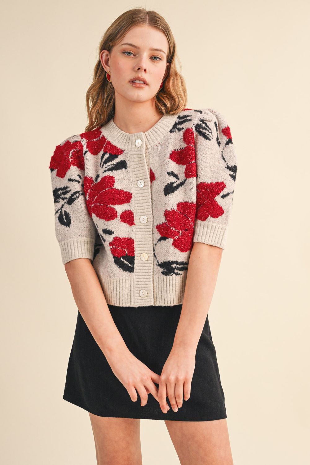 Lindsy Floral Cardi-Cream