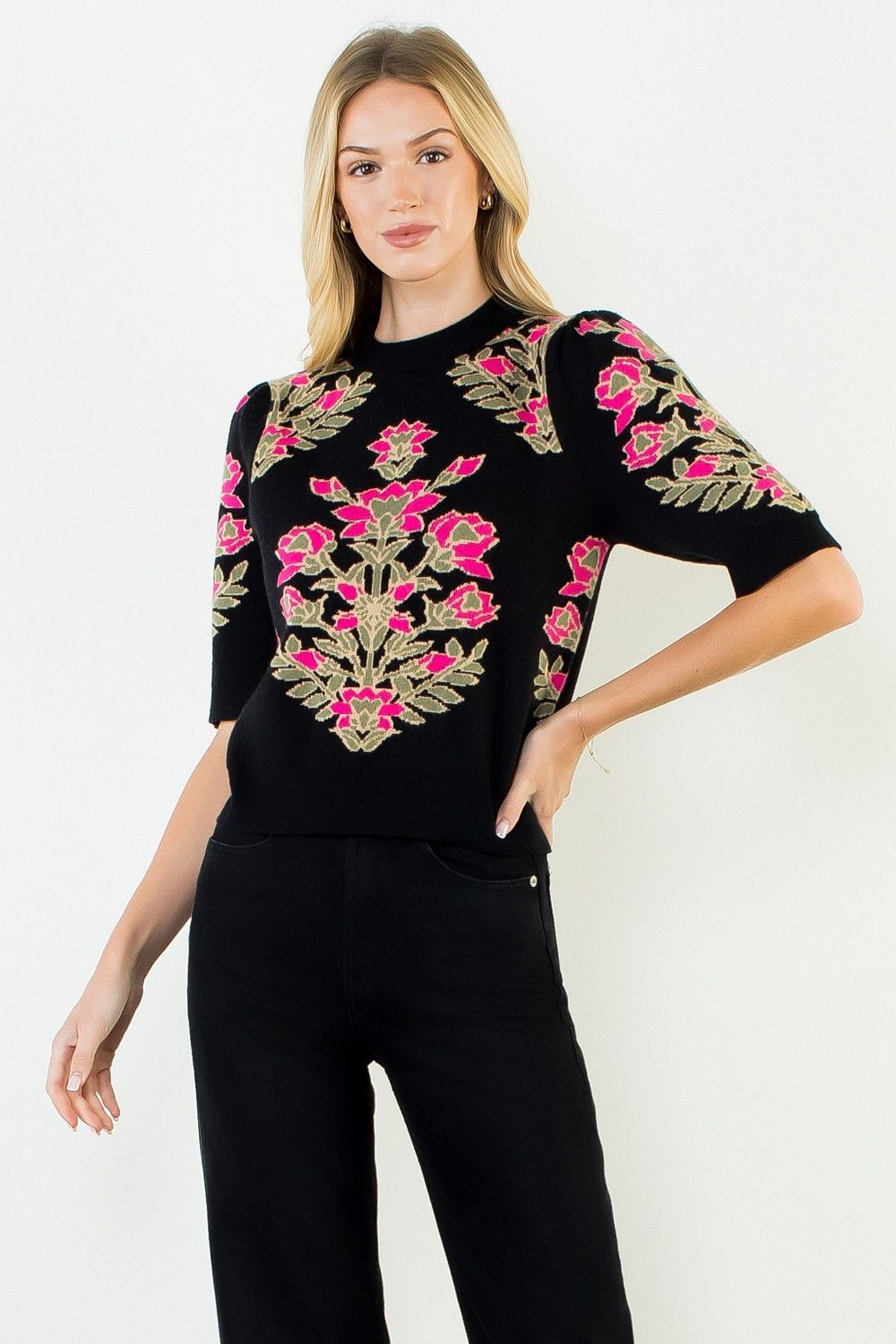 Kaci Floral Sweater-Blk