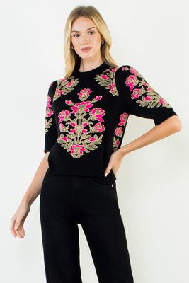 Kaci Floral Sweater-Blk