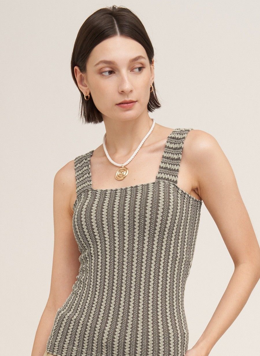 Pointelle Square Tank-Grey