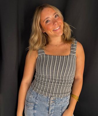 Pointelle Square Tank-Grey