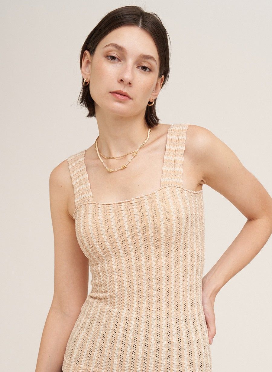 Pointelle Square Tank-Tea