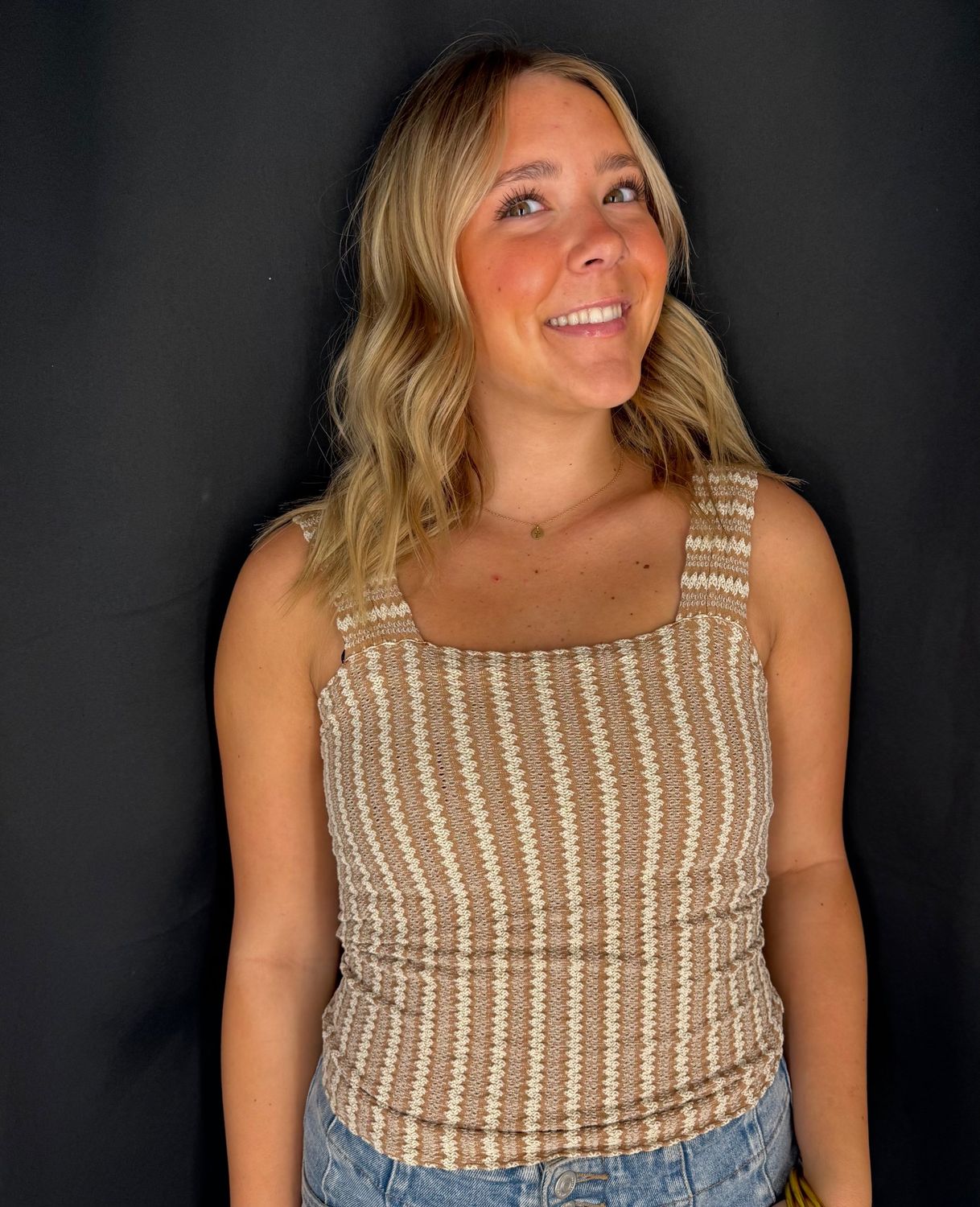Pointelle Square Tank-Tea