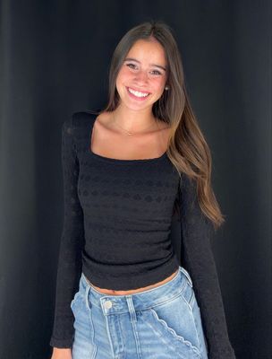 Square Neck Lace Top-Blk