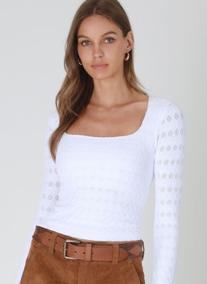 Square Neck Lace Top-Wht