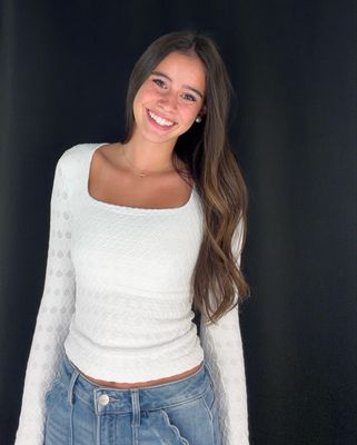 Square Neck Lace Top-Wht