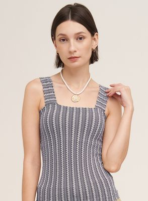 Pointelle Square Tank-Blue